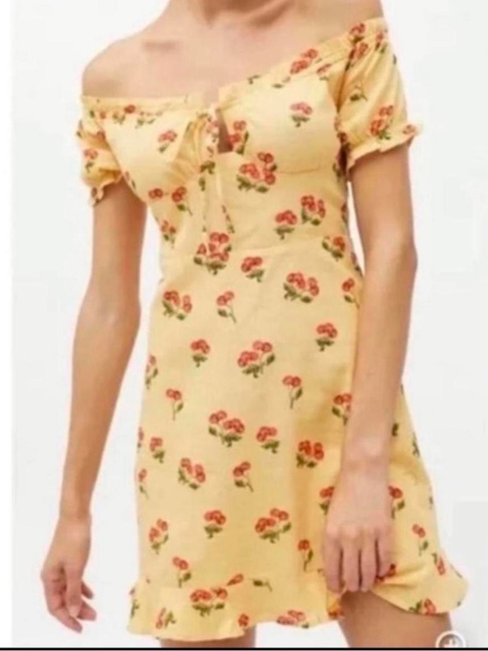Yellow Cherry Off-Shoulder Sundress
